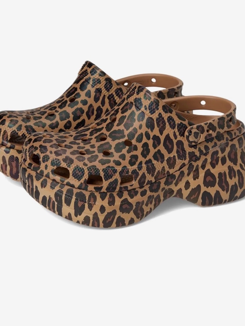 CROCS Leopard-Pattern Platform Clog in Tan and Black